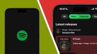 A screen shot of the Spotify logo and the new Music Following filter in the homepage 