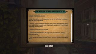 A screenshot of the Bioshock privacy notice.