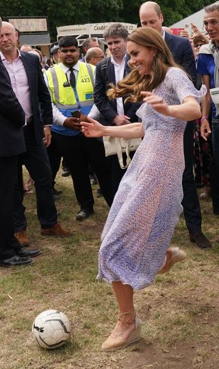Catherine, Duchess of Cambridge attends Cambridgeshire County Day at Newmarket Racecourse during an official visit to Cambridgeshire on June 23, 2022 in Cambridge, England