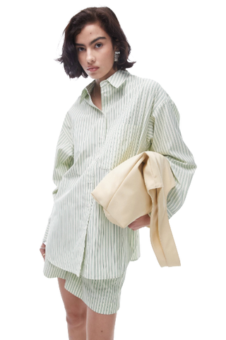 Topshop Oversize Stripe Cotton Button-Up Shirt (Was $62) 