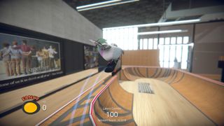 A bird does some sick tricks on a tiny board