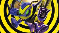 Buck Bumble, a mutant bee-man, wields some kind of pistol against a black and yellow background.