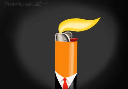 Political Cartoon U.S. Trump flames George Floyd
