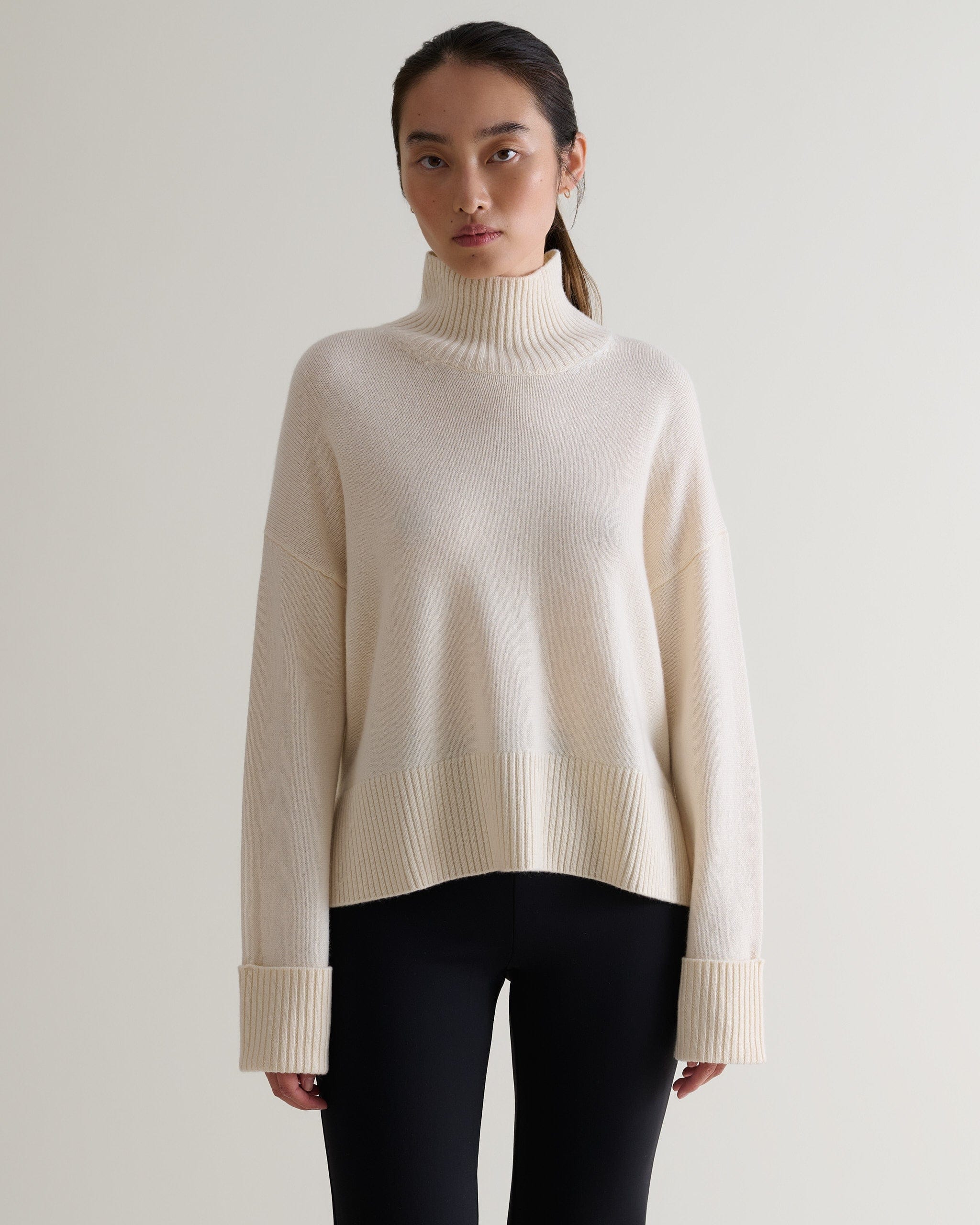 Buttermilk Cashmere Merino High Neck Jumper | Rise &amp;amp; Fall
