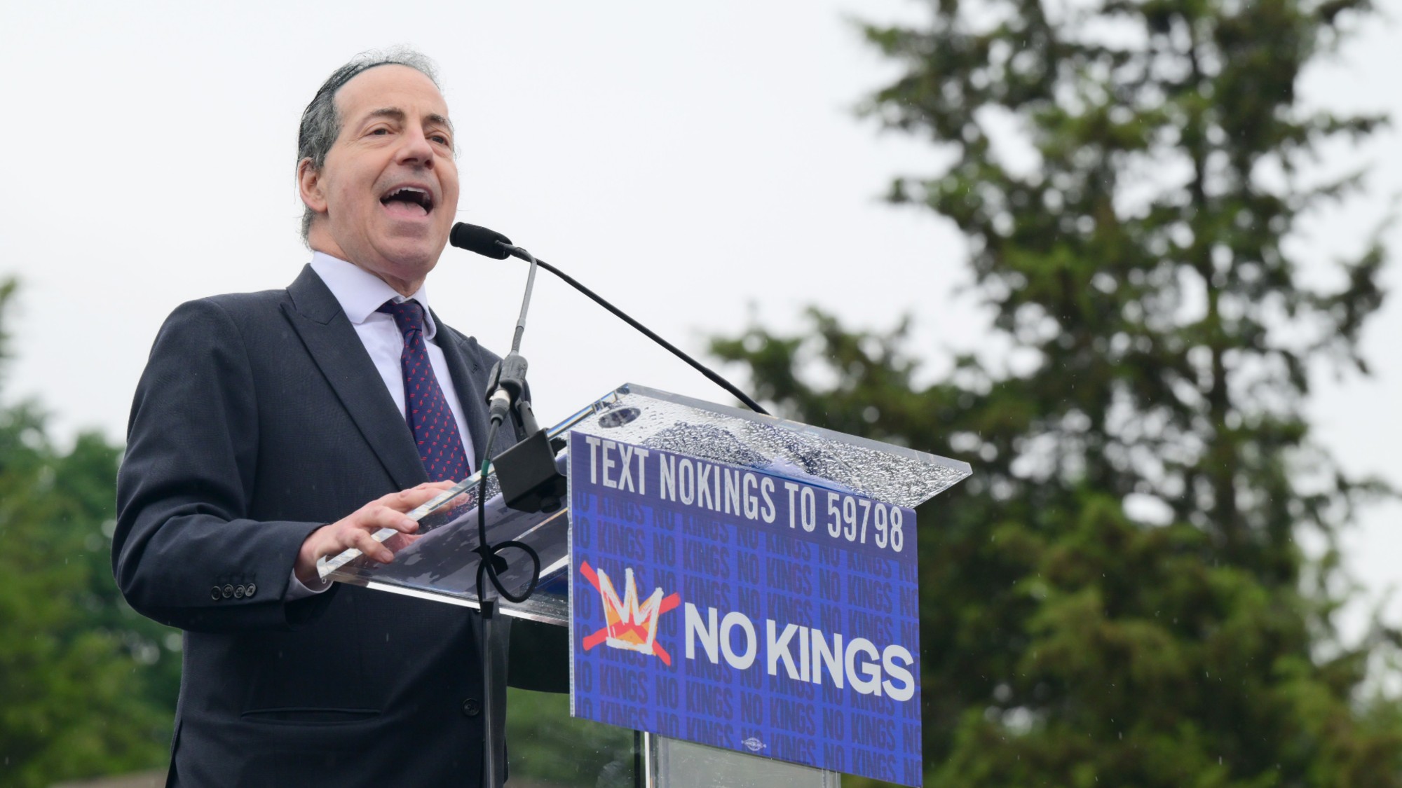 PHILADELPHIA, PENNSYLVANIA - JUNE 14: U.S. Rep. Jamie Raskin speaks as people protest in Philadelphia as part of the No Kings Rallies at Love Park on June 14, 2025 in Philadelphia, Pennsylvania. (Photo by Lisa Lake/Getty Images for No Kings)