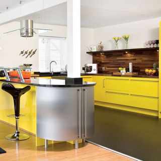 yellow coloured kitchen