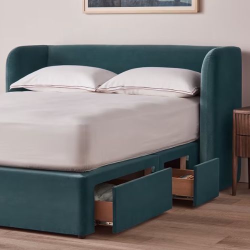 Side Stash 1.5 Drawer Bed - Double - House Fabric - Thatch