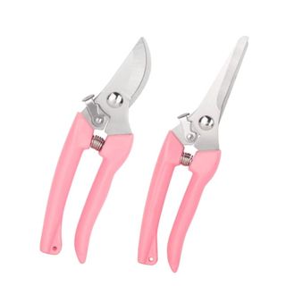 Two pairs of pink pruning clippers