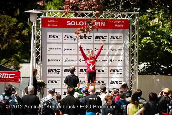 Andrea Waldis on the junior women's podium in Solothurn