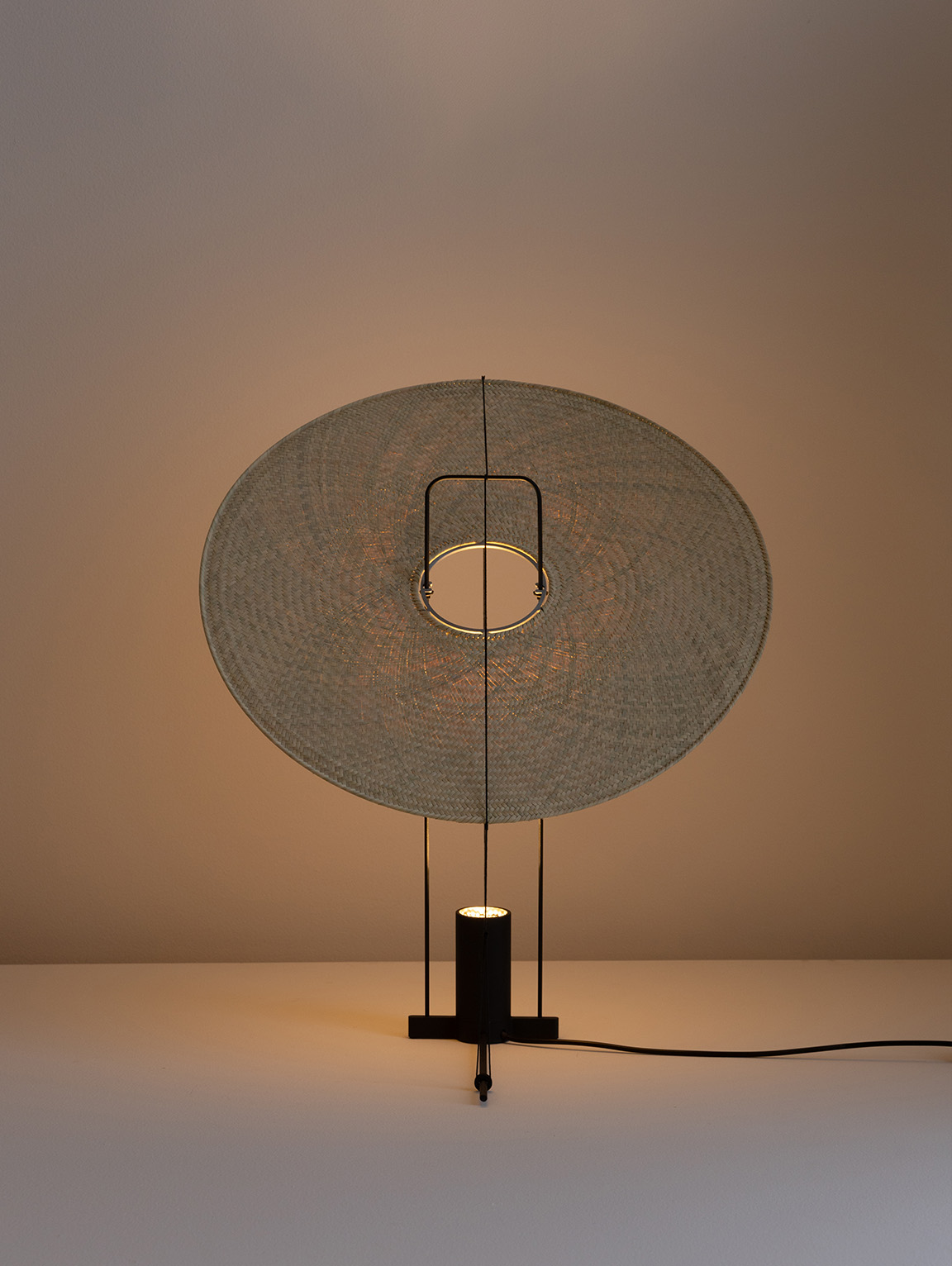 David Pompa table light with straw shade
