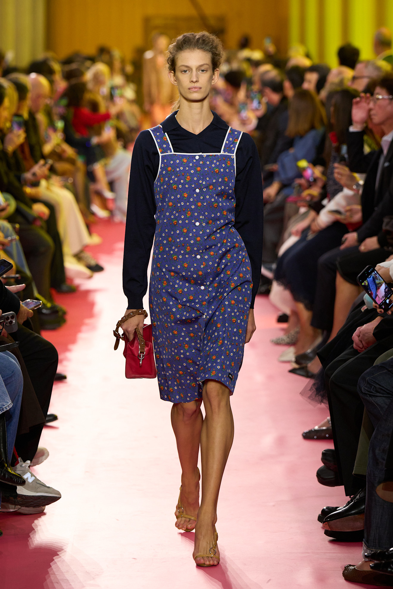 Spring print trends 2026: Miu Miu SS26 floral pinafore dress
