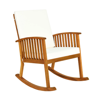 a cream and acacia wood rocking lawn chair