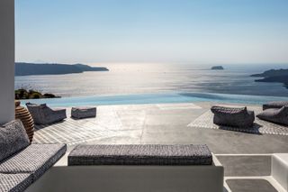 V-shaped infinity pool at Erosantorini hotel, Greece