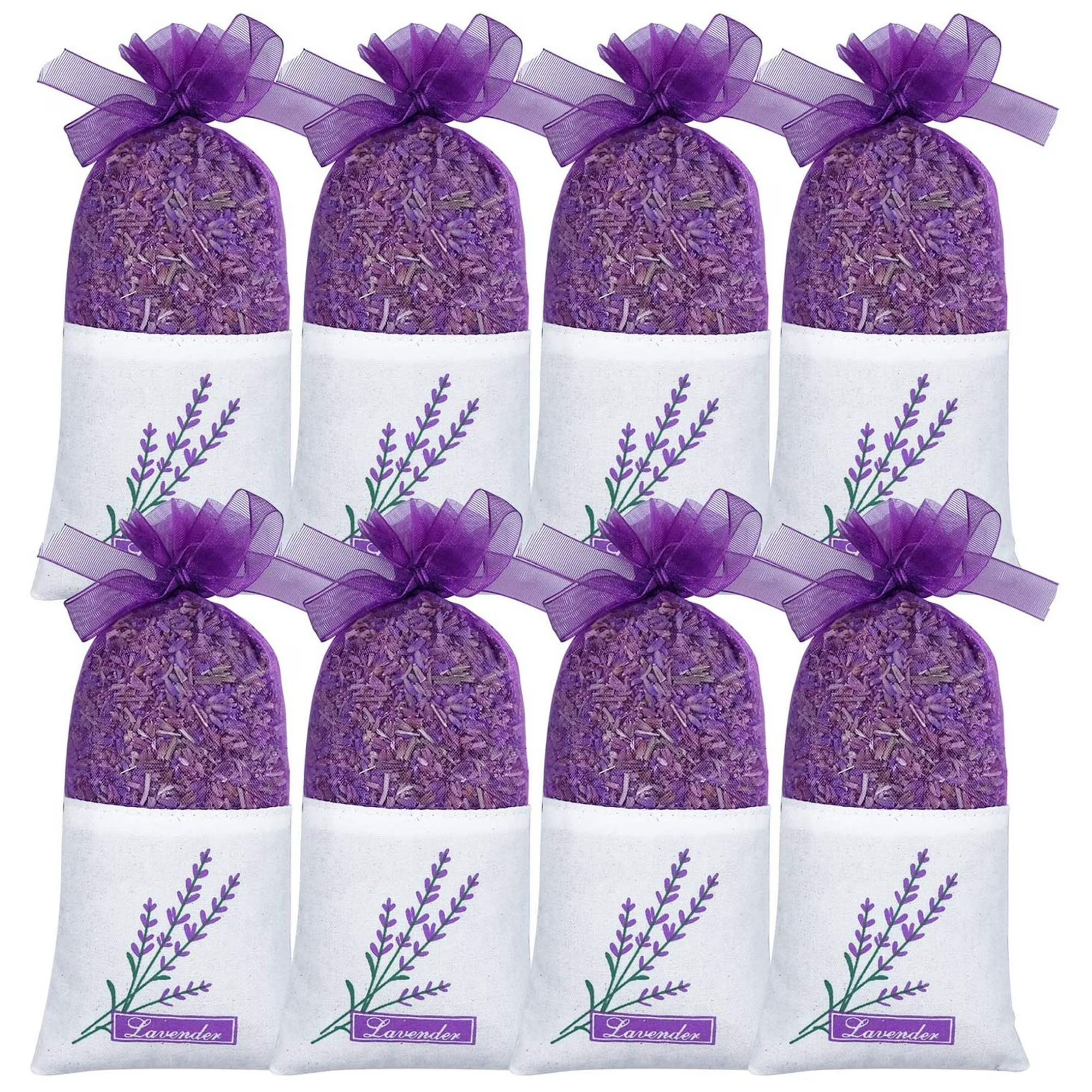 Eight lavender sachets in purple bags