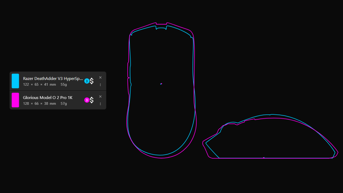 I've found a nifty gaming mouse comparison tool that's the next best thing for communicating hand-feel, beyond sticking my mitts straight through the monitor