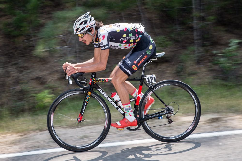 Lachlan Morton (Jelly Belly) tries to get away on the descent