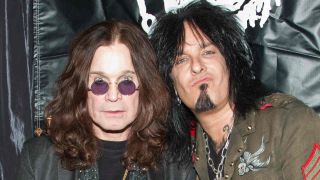 Mötley Crüe’s Nikki Sixx and Ozzy Osbourne posing for a photograph in 2010