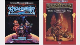 Spelljammer and Forgotten Realms adventure covers on a plain background