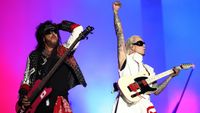 SYDNEY, AUSTRALIA - NOVEMBER 11: Nikki Sixx (L) of M&ouml;tley Cr&uuml;e performs at GIANTS Stadium on November 11, 2023 in Sydney, Australia. (Photo by Don Arnold/WireImage)