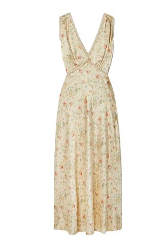 Tahlia Lace-Trimmed Floral-Print Silk-Charmeuse Midi Dress