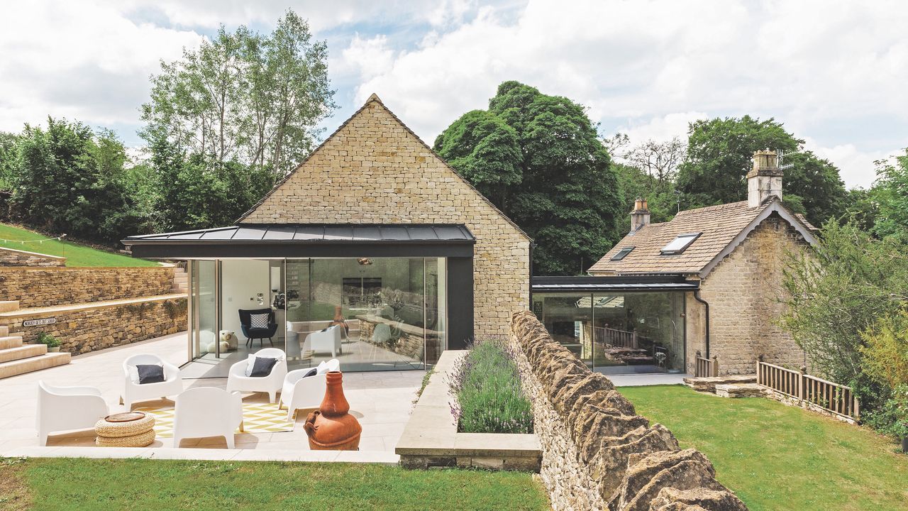 stone extension with patio area