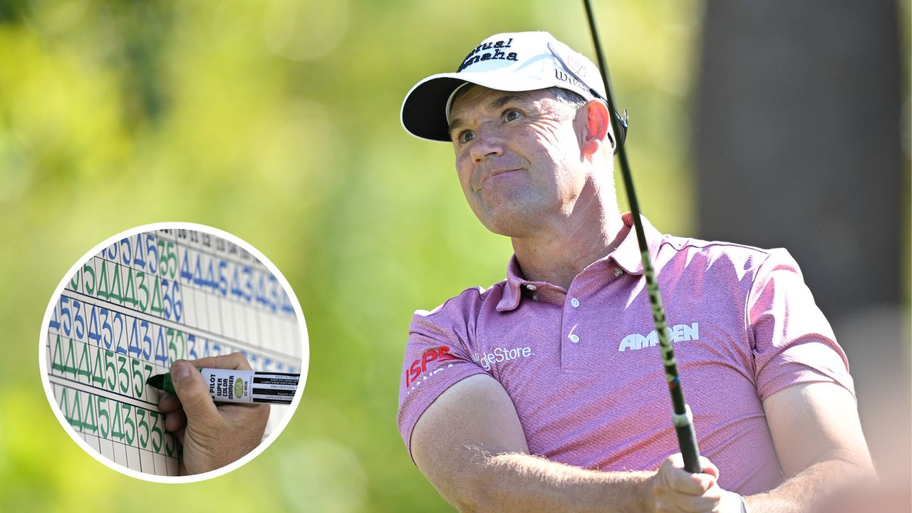 Padraig Harrington hits a fairway wood off the tee