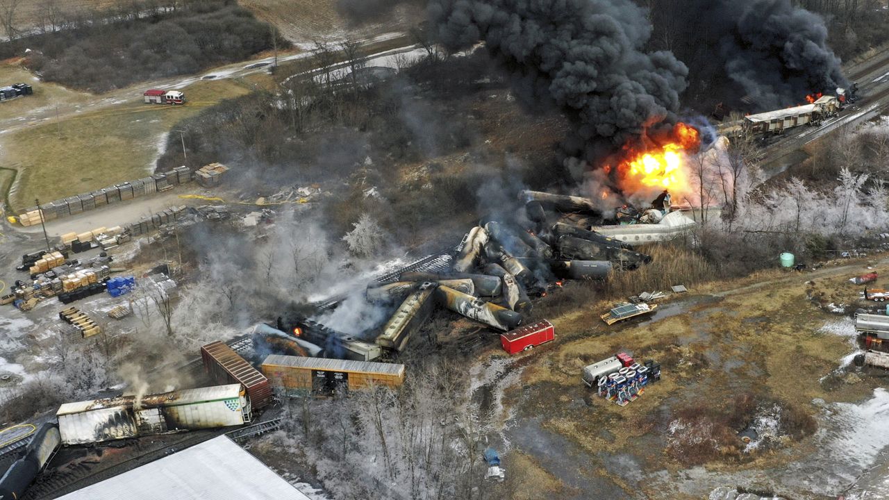 A train derailment in East Palestine, Ohio.