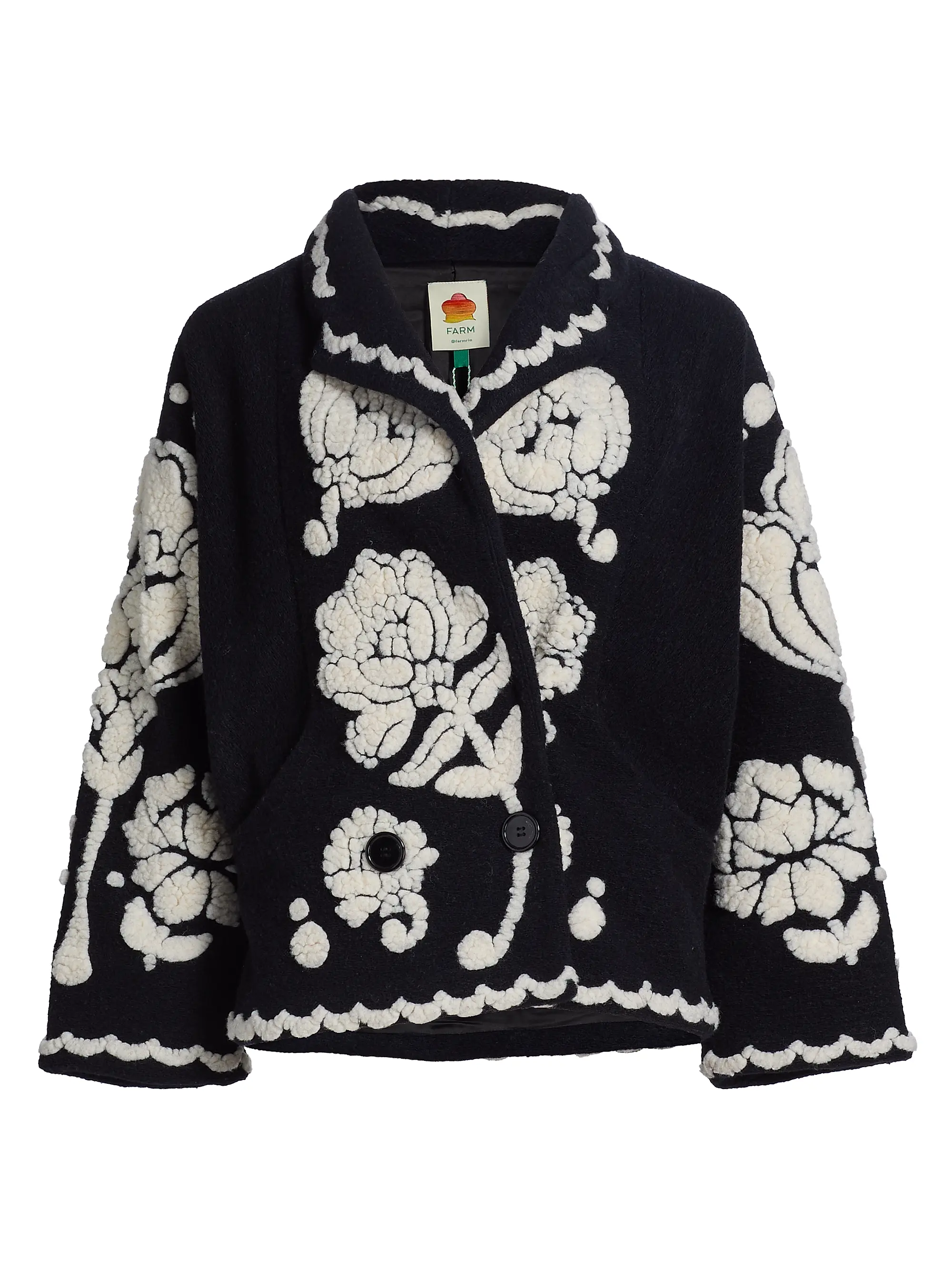 Floral Arabesque Fleece One-Button Coat