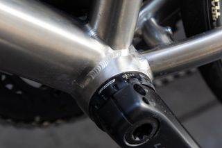 Close up of Ribble Allroad Ti Pro showing ti welds and threaded bottom bracket