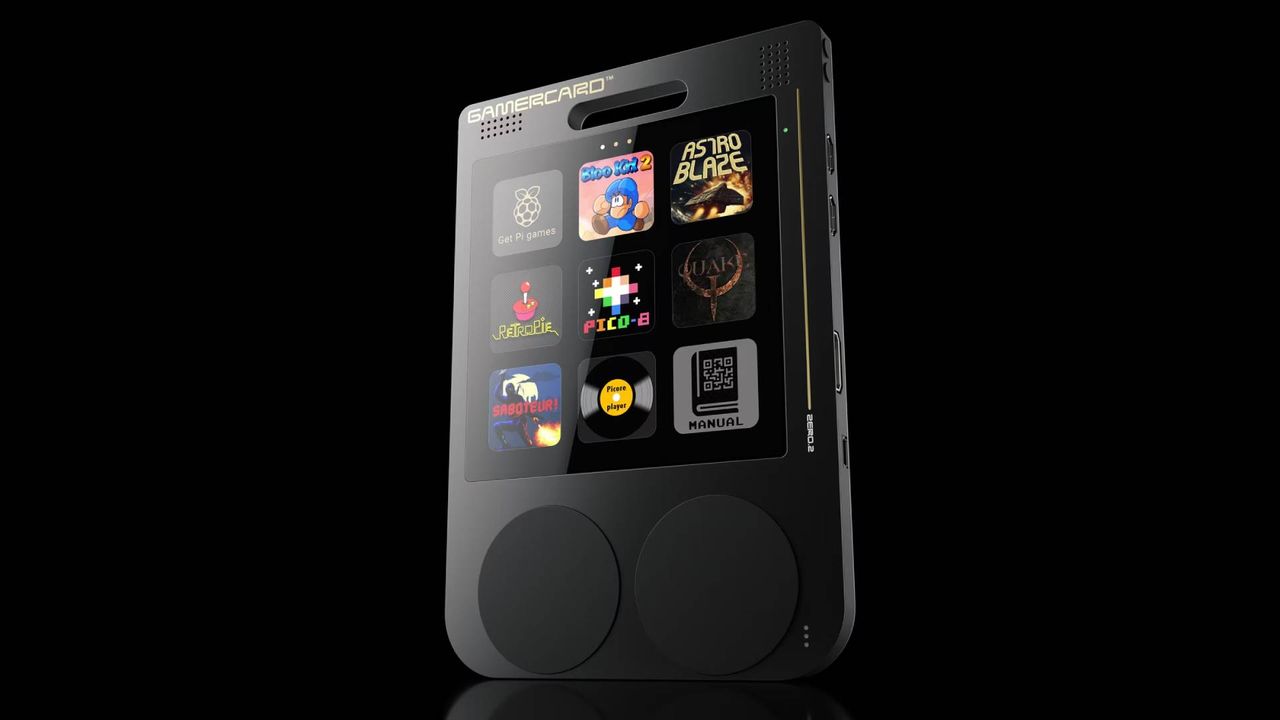 View of Gamercard handheld operating system with black backdrop.