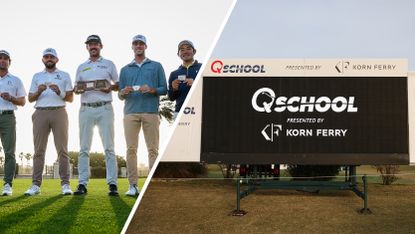 Five players show their PGA Tour cards, with a scoreboard on the other side