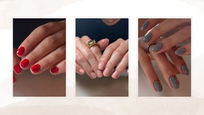composite of three manicures showing expensive looking nails 