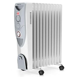 Pro Breeze® 2500w Oil Filled Radiator, 11 Fin - Portable Electric Heater - Built-In Timer, 3 Heat Settings, Adjustable Thermostat, Safety Cut-Off & 24 Hour Timer - White