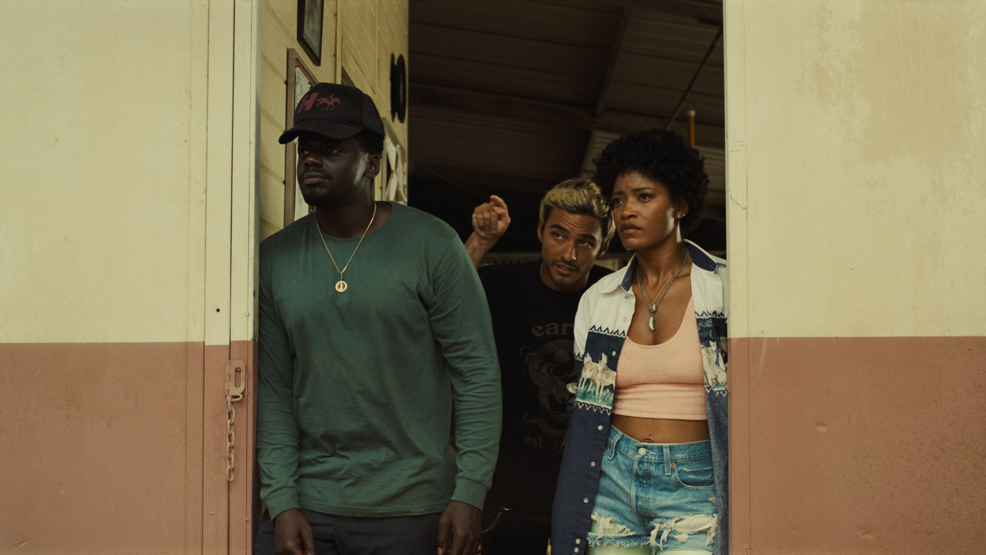 Daniel Kaluuya, Brandon Perea, and Keke Palmer in NOPE, written, produced, and directed by Jordan Peele.