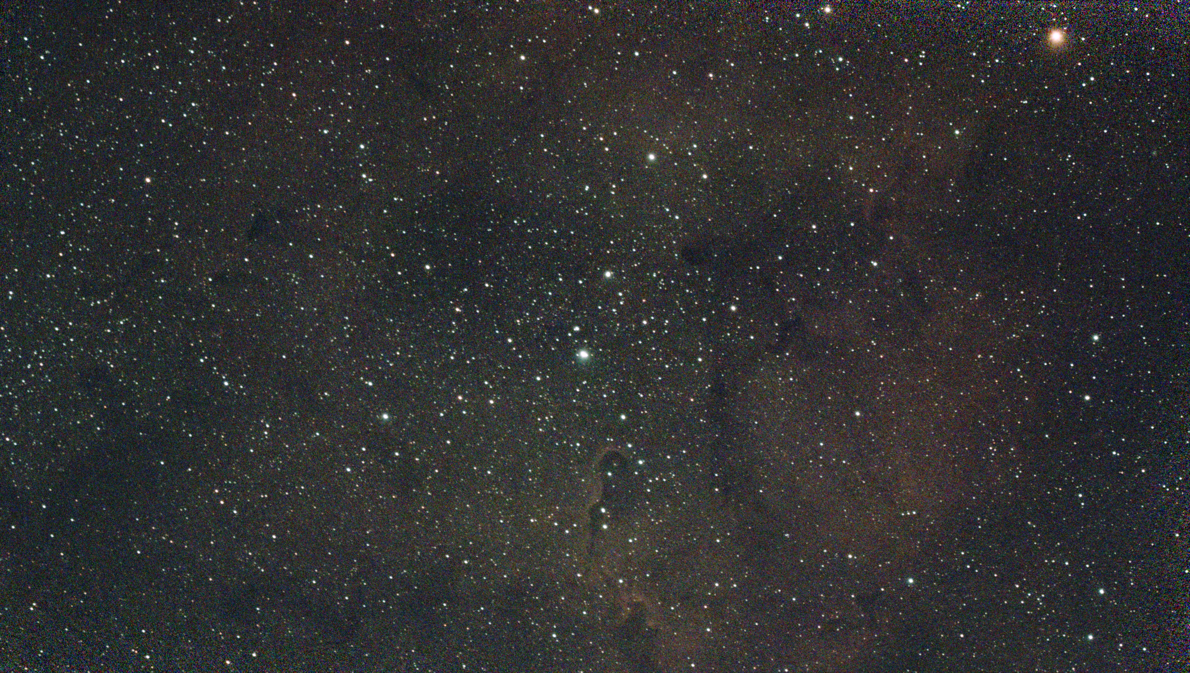 A photograph of the Elephant's Trunk nebula taken with the Dwarf III smart telescope, unprocessed