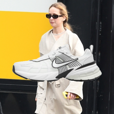 Image of jennifer lawrence overlaid with nike v2k sneakers