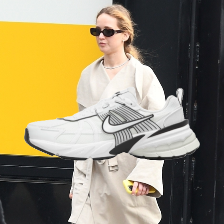 Image of jennifer lawrence overlaid with nike v2k sneakers 