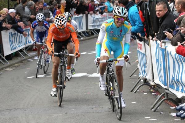 Alberto Contador (Astana) makes a bid for the win in La Fleche Wallonne.