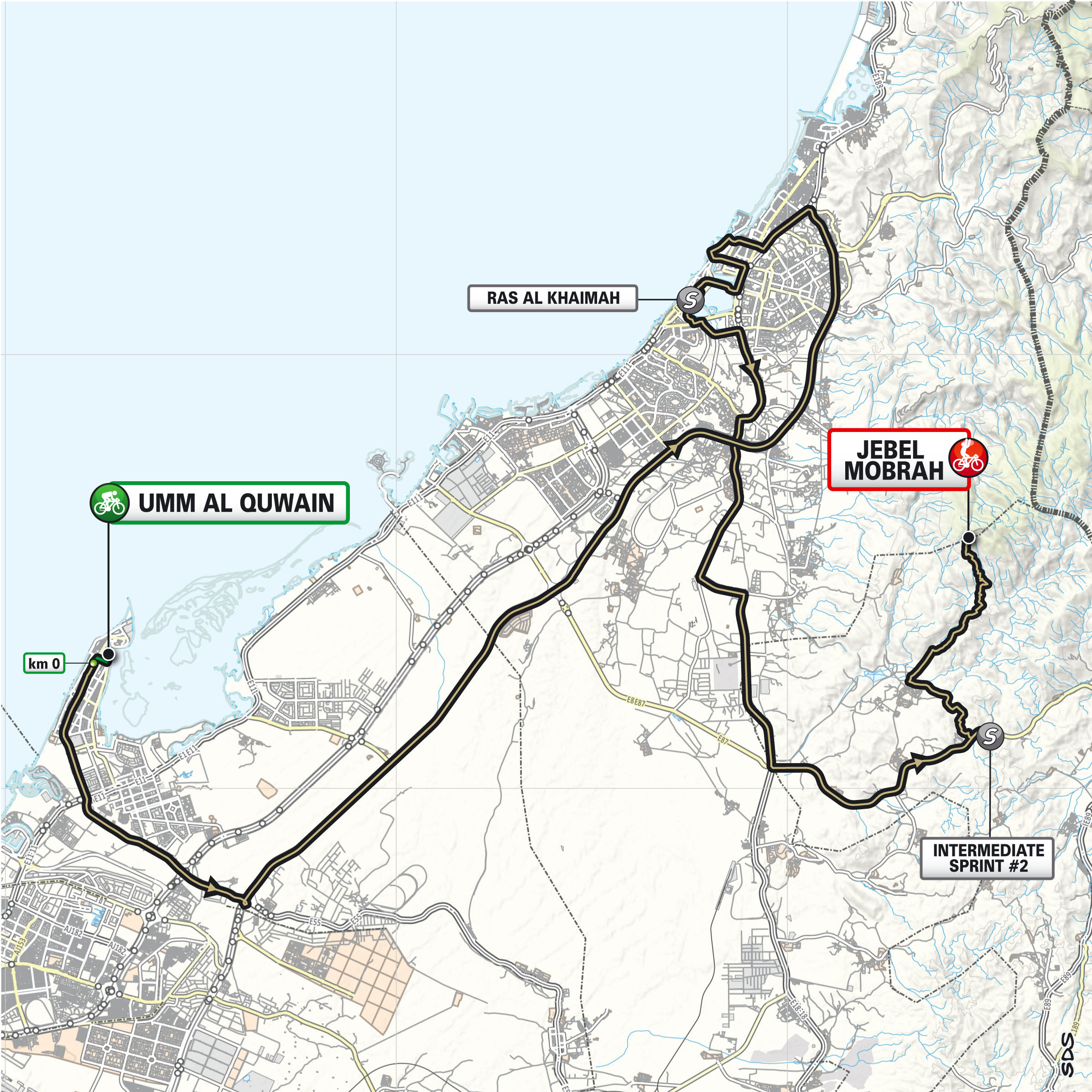 Mapas de ruta y perfiles de etapa para los hombres del UAE Tour 2026