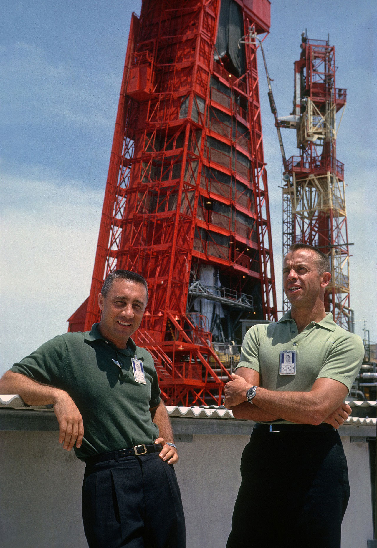 America's first two astronauts, Gus Grissom and Alan Shepard, are photographed by Bill Taub in 1961.
