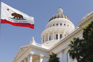 California flag over California State Capitol