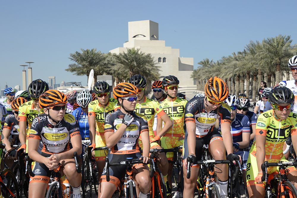 Riders line up for the Ladies Tour of Qatar