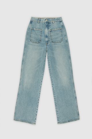 wide leg light blue jeans, best sustainable jeans