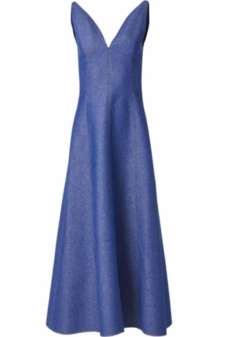 Carolina Herrera V-neck Denim Midi Dress - meghan markle fashion brands