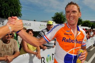 Koos Moerenhout (Rabobank) is congratulated after winning the Eneco Tour stage in Ronse.
