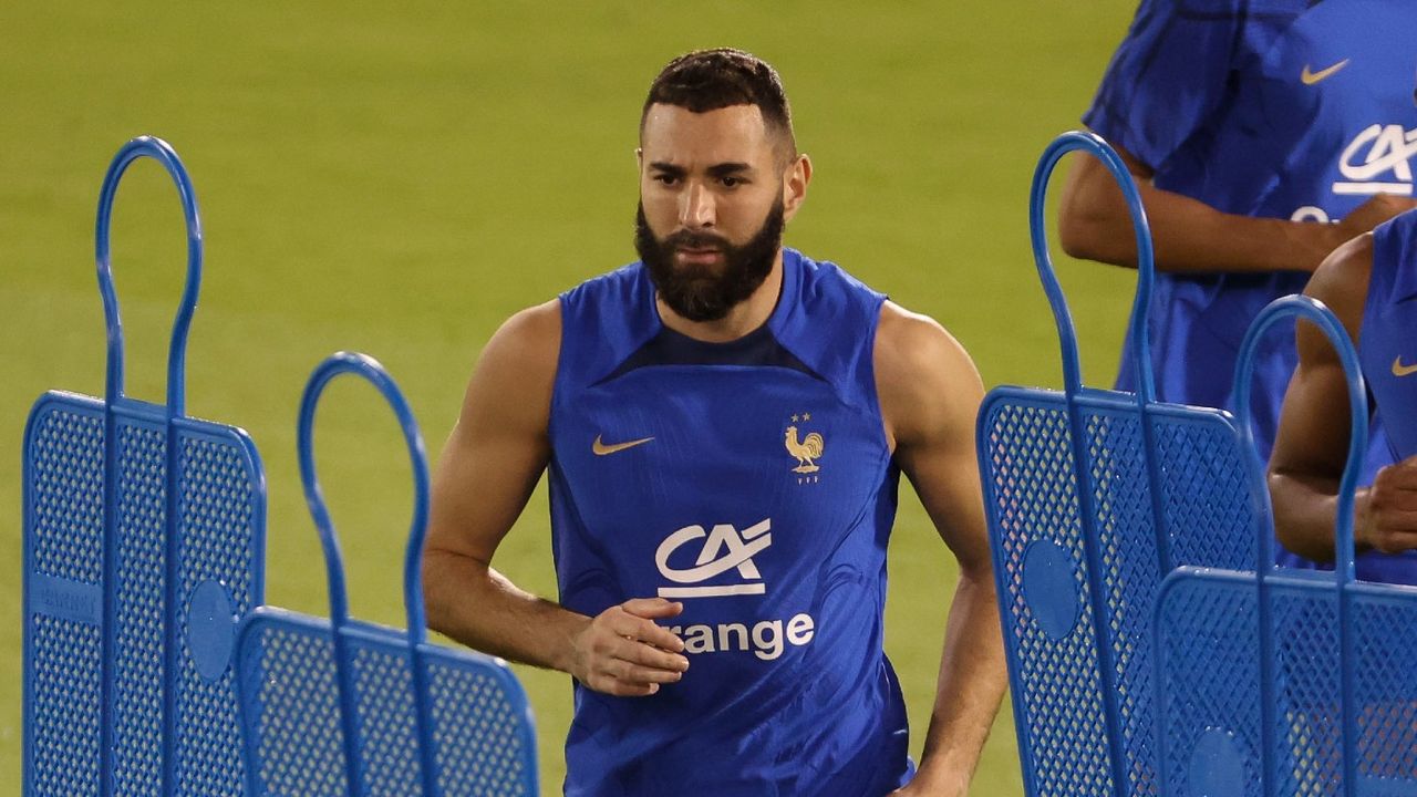 France striker Karim Benzema training in Qatar ahead of the World Cup starting