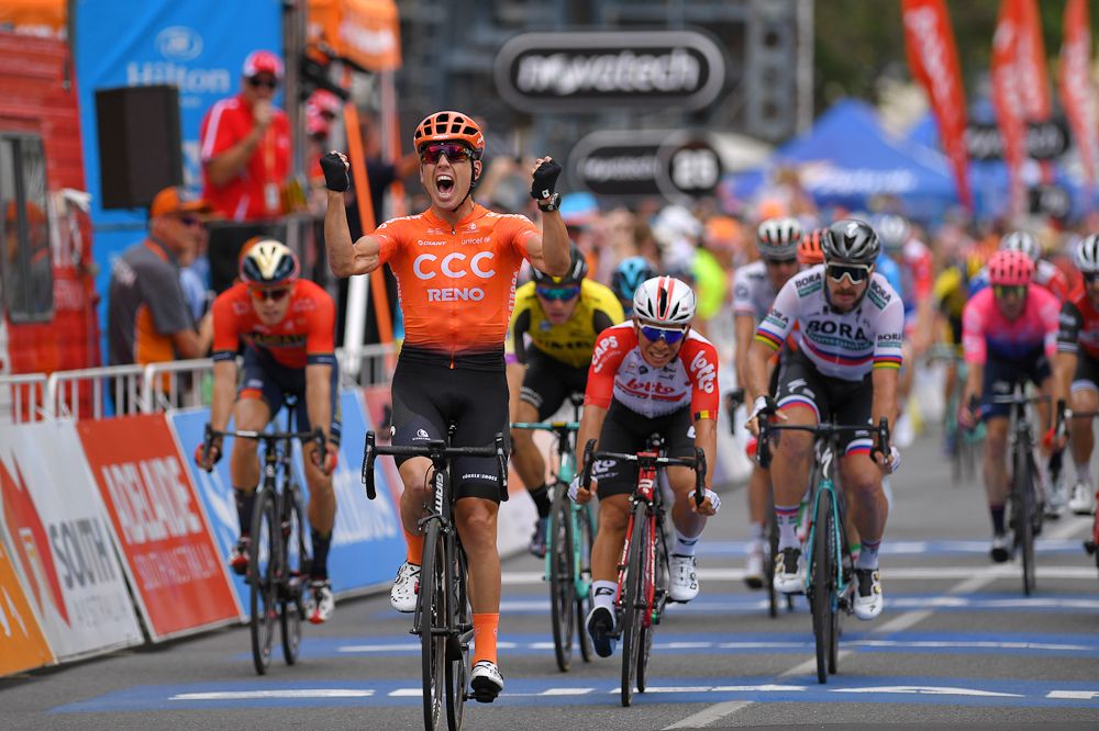 Patrick Bevin wins stage 2 at the Tour Down Under