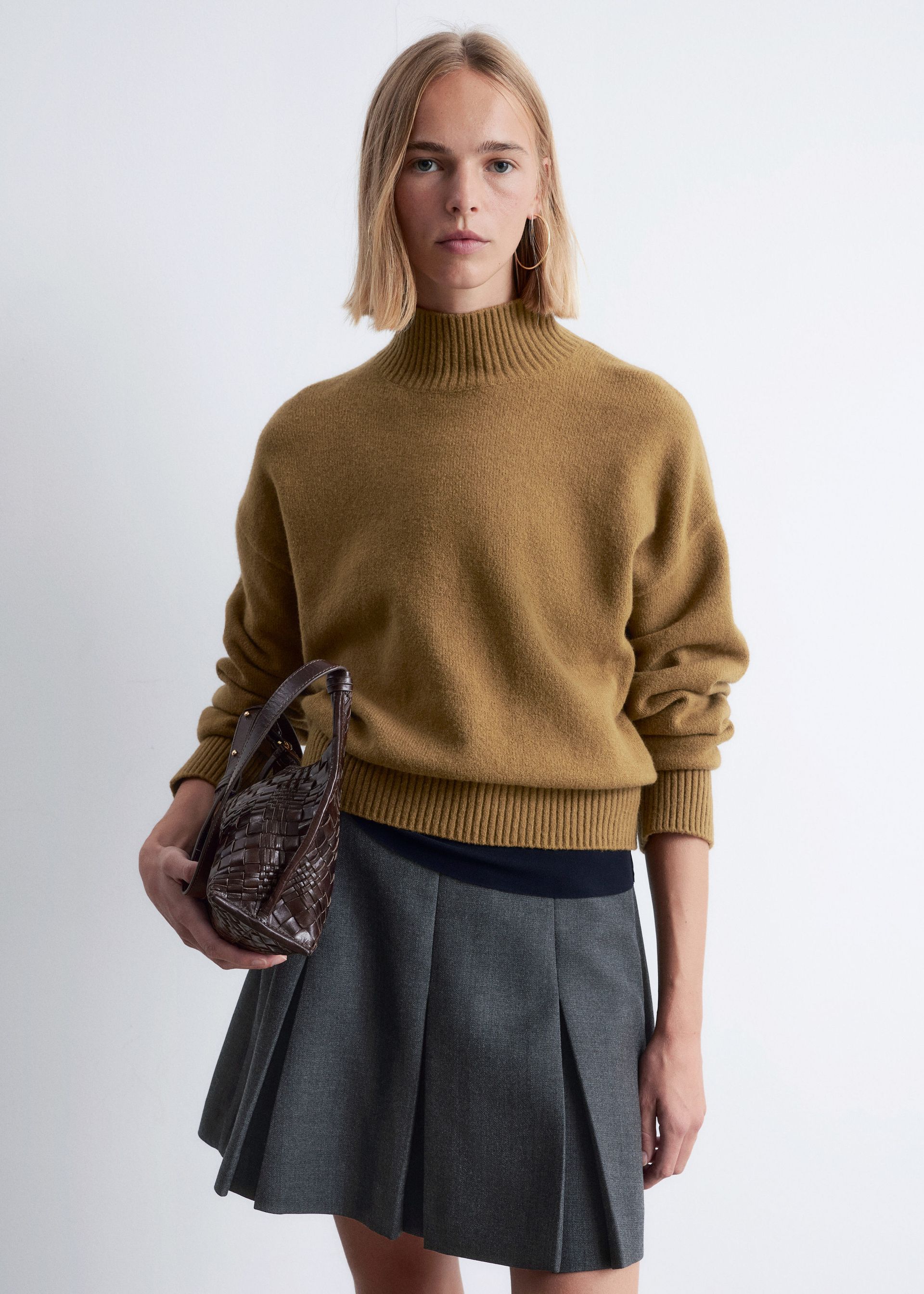 Pleated Wool Mini Skirt
