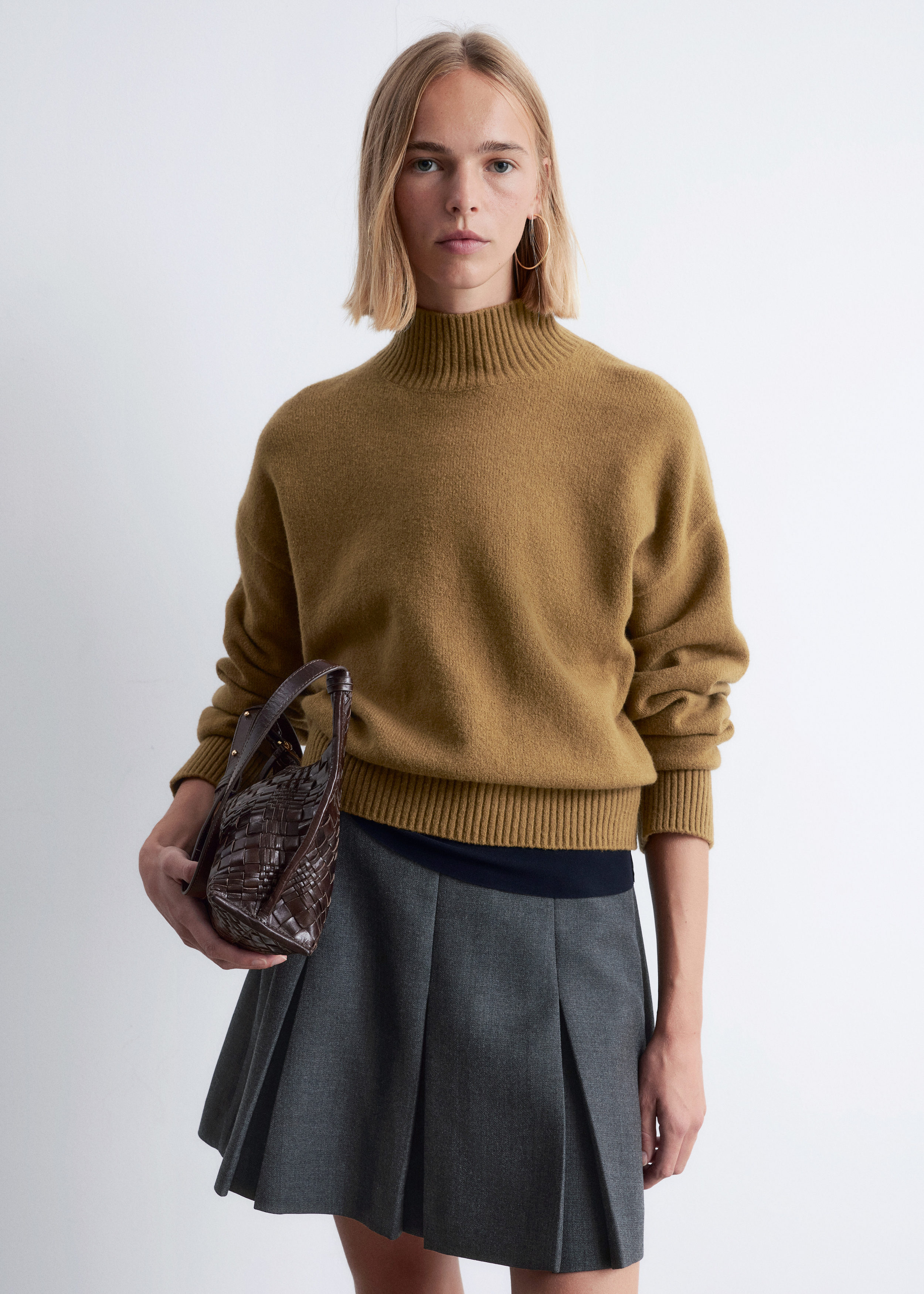 Pleated Wool Mini Skirt