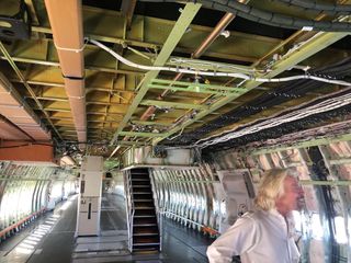 Virgin Group founder Sir Richard Branson inside Cosmic Girl, the modified 747 that will carry the LauncherOne rocket aloft.